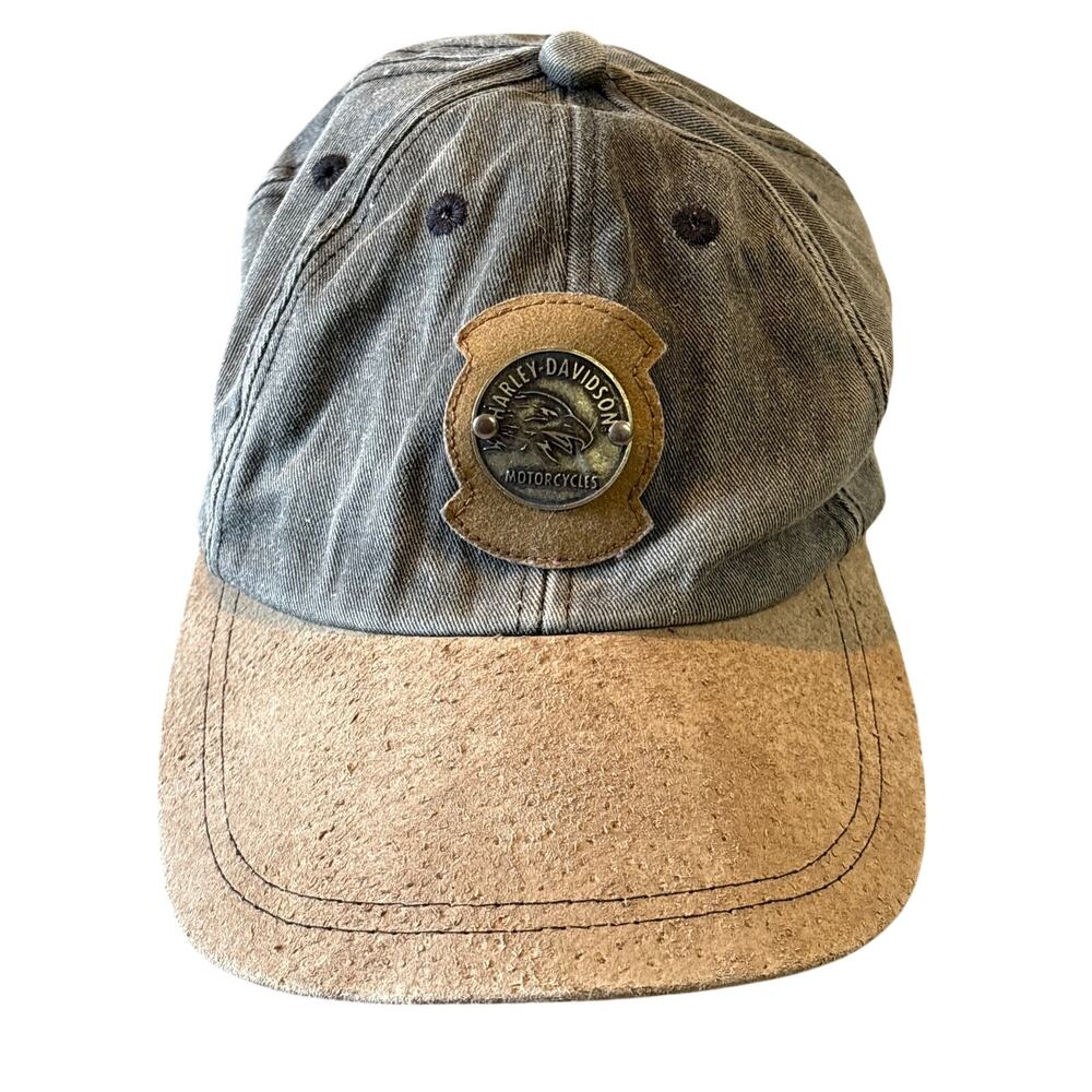 Vintage Harley Davidson motorcycles Leather suede metal eagle emblem 2 tone hat